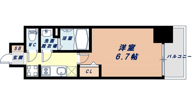 プレサンス立売堀ベルヴィル(1K/13階)の間取り写真