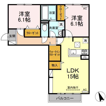 DーROOM かふう(2LDK/1階)の間取り写真