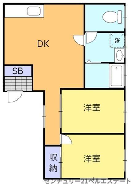 カーサ木更津清川(2DK/1階)の間取り写真