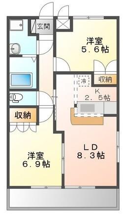 スカイヒルズA(2LDK/2階)の間取り写真