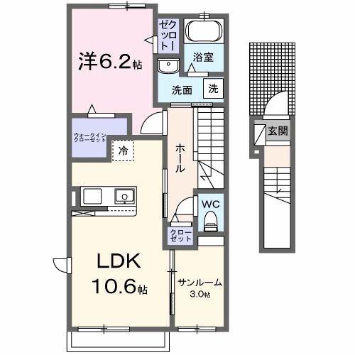 メゾン・ド・クレール(1LDK/2階)の間取り写真