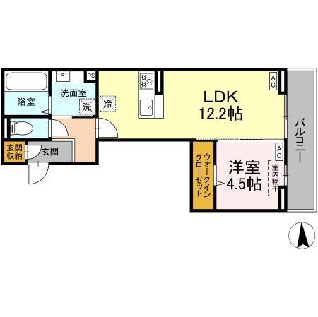 ＪＲ山陽本線 倉敷駅 徒歩21分 3階建 築2年(1LDK/2階)の間取り写真