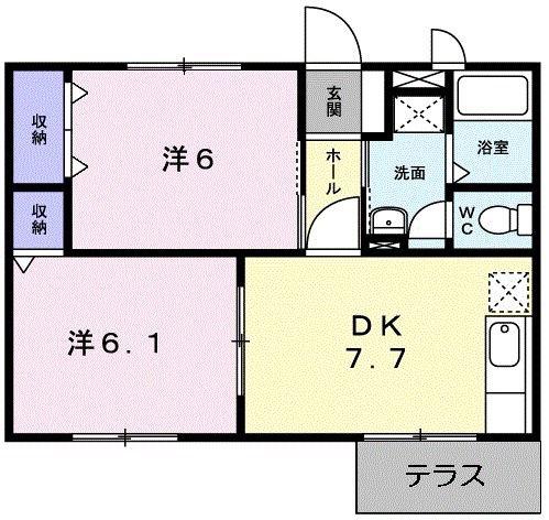 アーバンウエストIII(2DK/1階)の間取り写真