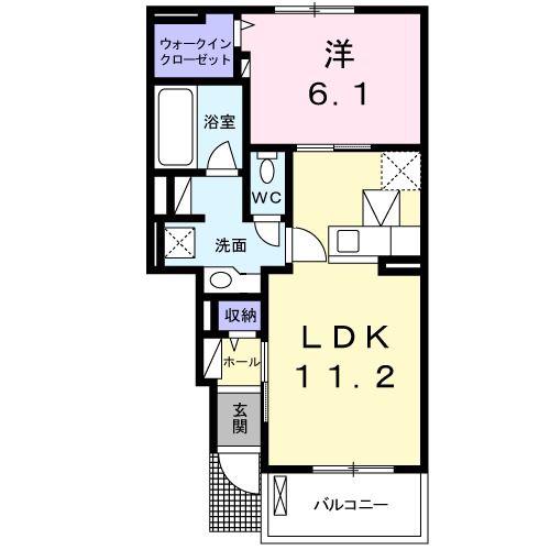 プリムヴェール(1LDK/1階)の間取り写真