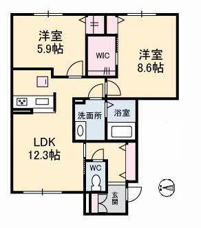 シャーメゾン華城(2LDK/1階)の間取り写真