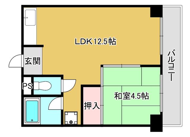 エクセレント上新サンウイング(1LDK/1階)の間取り写真