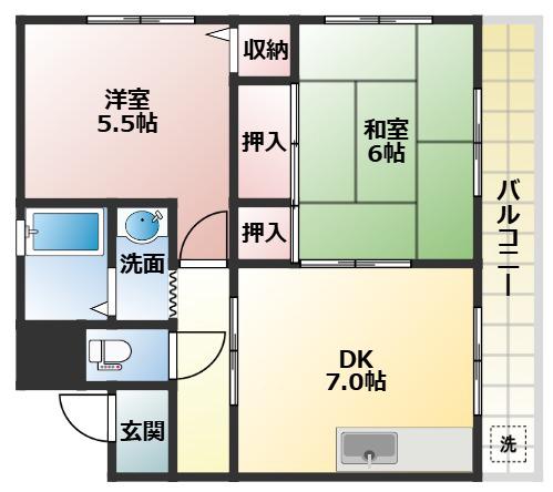 ルペール高見(2DK/3階)の間取り写真