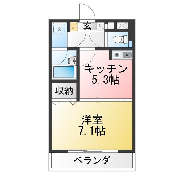 ライオンズマンション千葉県庁前(1DK/2階)の間取り写真