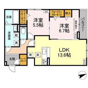 ルヴィータ広瀬(2LDK/1階)の間取り写真