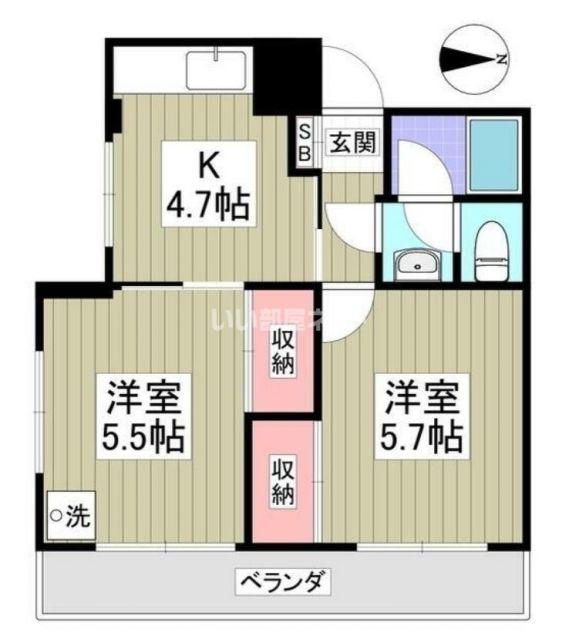 サンライズフジ(2K/2階)の間取り写真