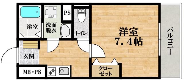EXハイツMITO B棟(1K/2階)の間取り写真