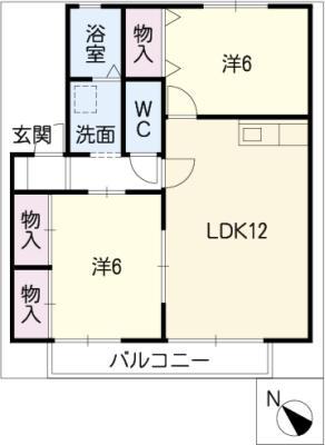グリーンヴィラ糀(2LDK/2階)の間取り写真
