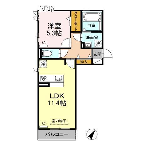 クレアンジュ B(1LDK/2階)の間取り写真