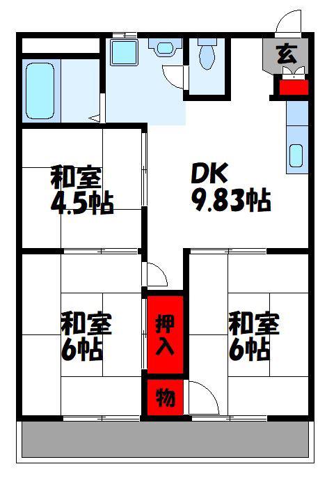 サンシティ古賀(3DK/2階)の間取り写真