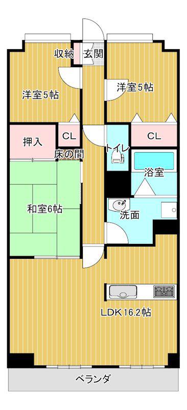 エアフォルク竹原(3LDK/3階)の間取り写真