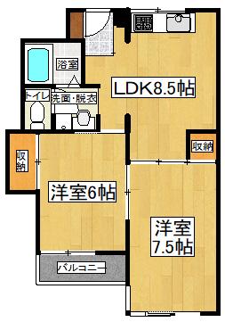 シティライフ大庭(2DK/3階)の間取り写真