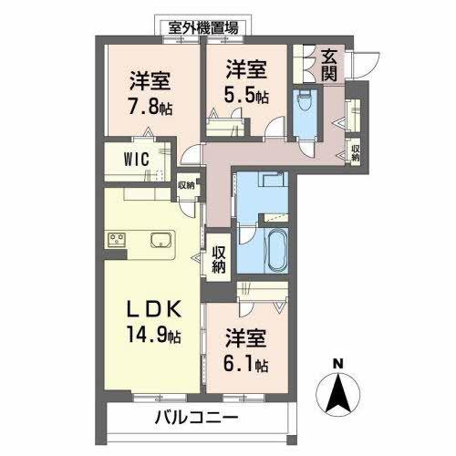 グランジーク みなと(3LDK/3階)の間取り写真