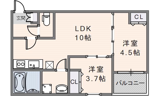 D PORTA TWILIGHT(2LDK/2階)の間取り写真