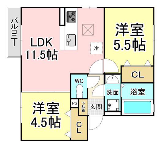サンライズ陸(2LDK/2階)の間取り写真