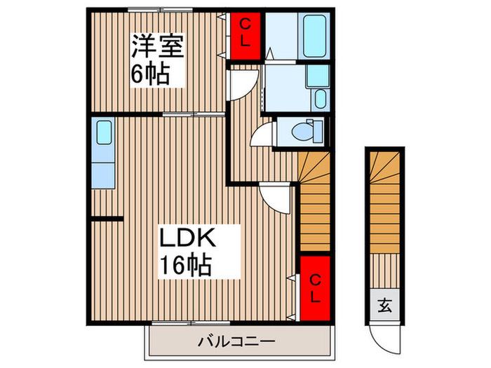 ブローテ川越II(1LDK/2階)の間取り写真