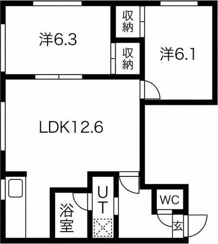ヒルズ富丘(2LDK/1階)の間取り写真