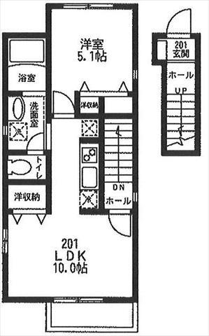 フィカーサS I(1LDK/2階)の間取り写真