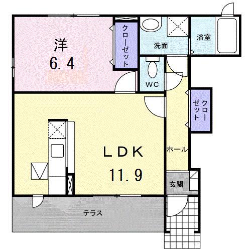 ルミナス・MII B棟(1LDK/1階)の間取り写真
