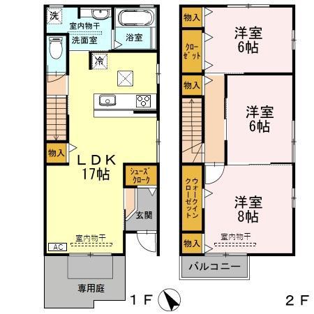フロル・ジェーノ A棟 II(3LDK/2階)の間取り写真