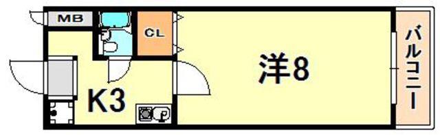 ラフォーレ兵庫B(1K/2階)の間取り写真