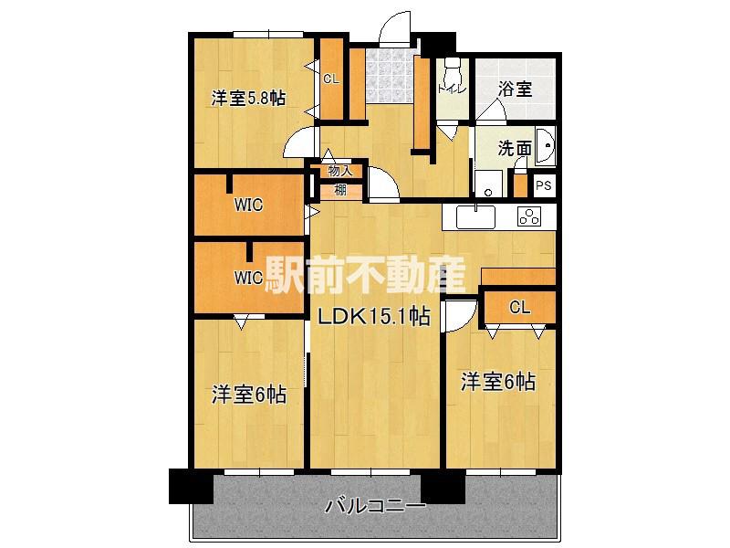 ライオンズマンション室見ガーデン(3LDK/2階)の間取り写真