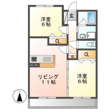 レジデンス渡辺(2LDK/1階)の間取り写真