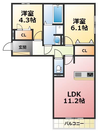 エムライズ西宮(2LDK/2階)の間取り写真