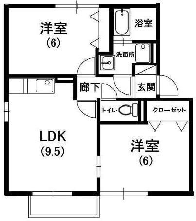 フォンテーヌ II(2LDK/2階)の間取り写真