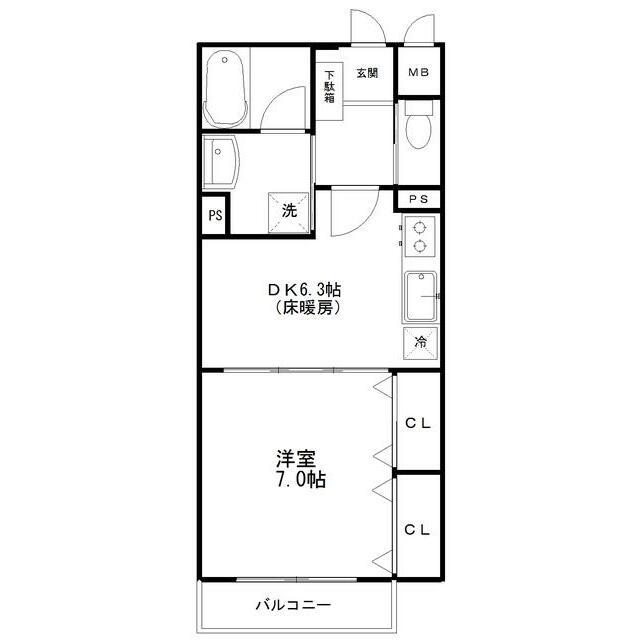 ヒルズ代沢4丁目(1DK/3階)の間取り写真