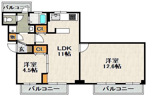 ビューテラス売布(2LDK/4階)の間取り写真