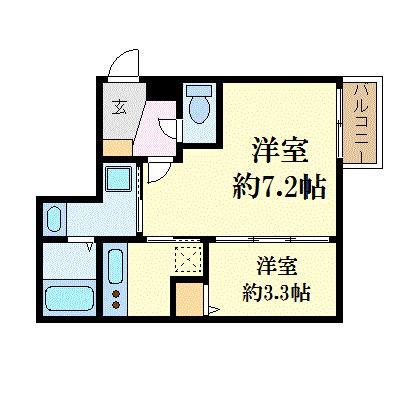 月光南観音弐番館(1LDK/2階)の間取り写真