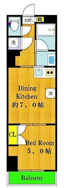 EVERGREEN(1DK/6階)の間取り写真
