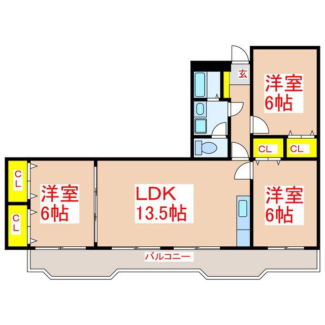 シティハイツ三洋(3LDK/12階)の間取り写真