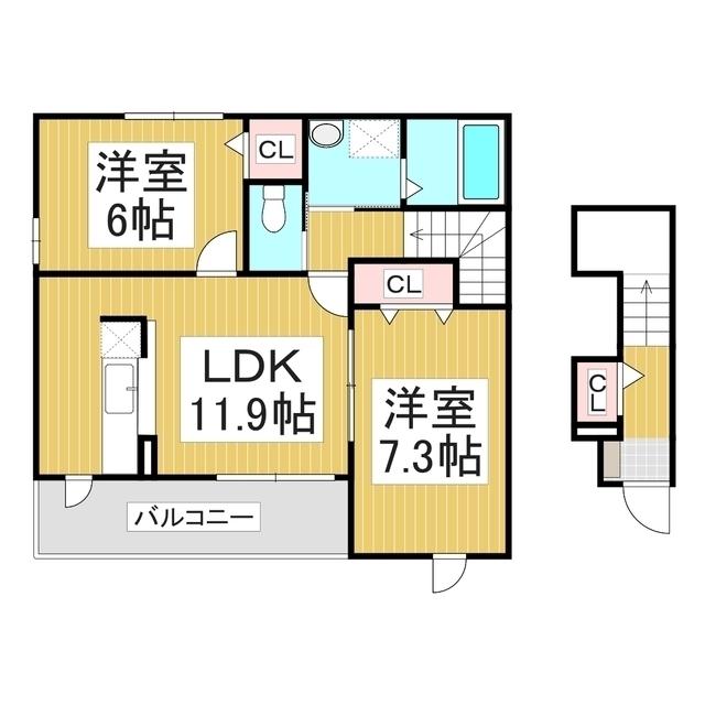 サニーコートB(2LDK/2階)の間取り写真