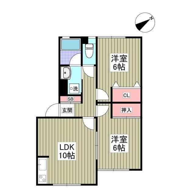 グリーンヒルズ成田I(2LDK/1階)の間取り写真
