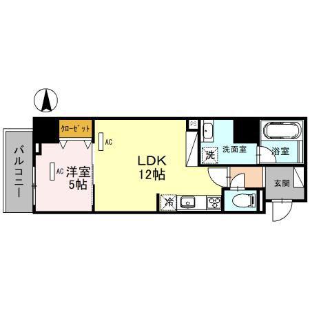 グラシア西大寺 住居(1LDK/5階)の間取り写真
