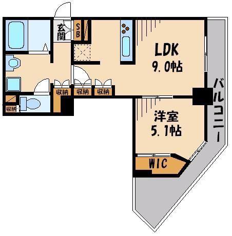 ライブタワー武蔵浦和(1DK/16階)の間取り写真