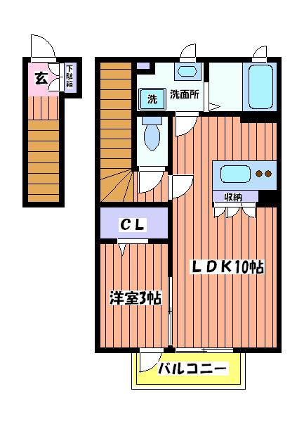 ウィステリア(1LDK/2階)の間取り写真