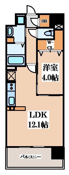 ハイラインIII(1LDK/12階)の間取り写真