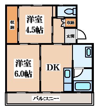 ビレッジハウス下陰第二(2DK/4階)の間取り写真
