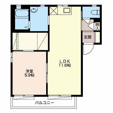 パルブニールC(1LDK/2階)の間取り写真