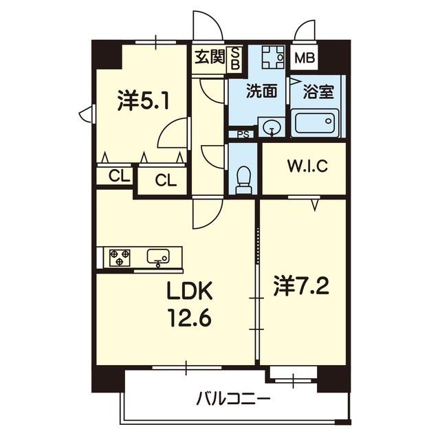 CHAINON内坪井(2LDK/12階)の間取り写真