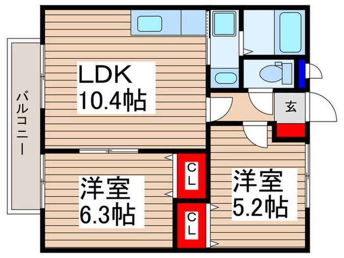 ソレイユ・メゾンA(2LDK/2階)の間取り写真