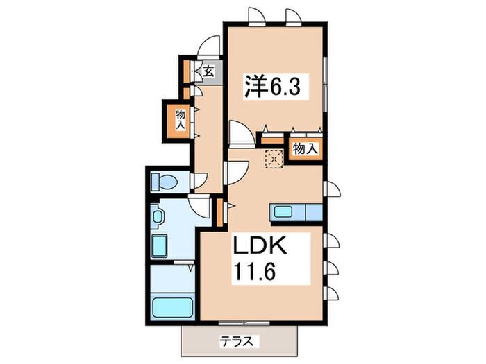 ビラージュ玉川学園B(1LDK/1階)の間取り写真