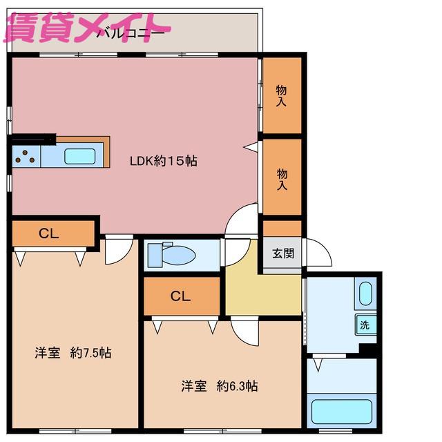 ロータスガーデン(2LDK/2階)の間取り写真